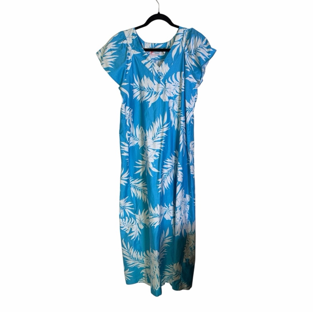 Vintage Malihini Hawaii Blue and White Floral Maxi Dress M